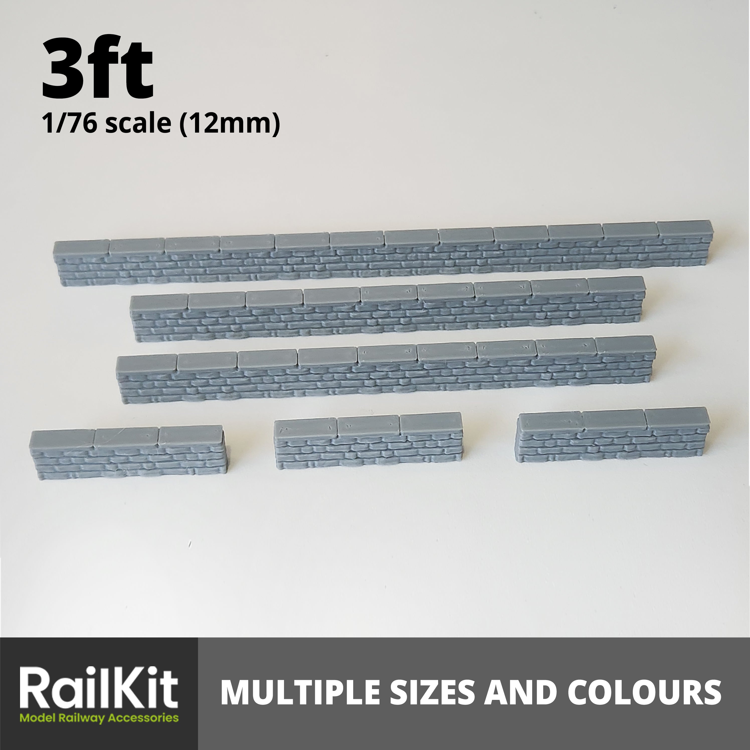 Stone Walling, 3 sizes, 2 colours OO Gauge 1/76 Scale