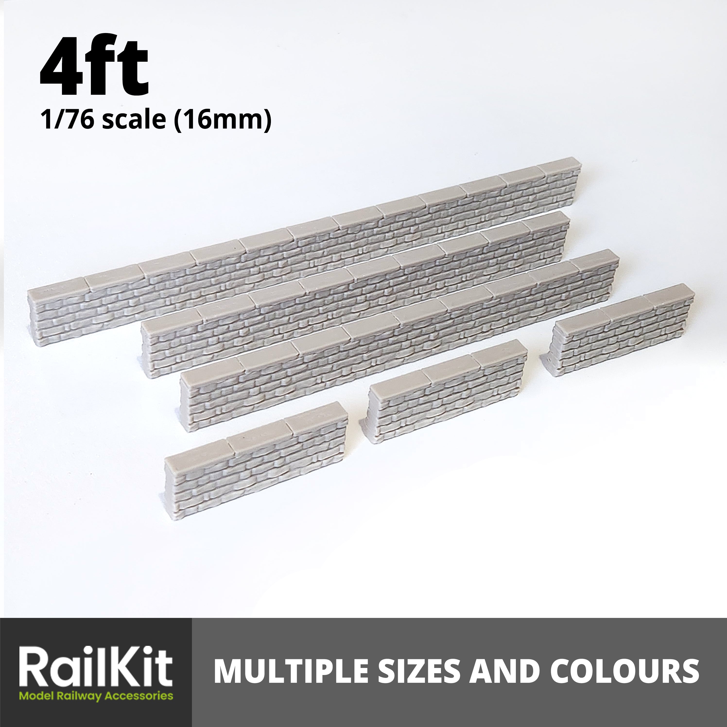 Stone Walling, 3 sizes, 2 colours OO Gauge 1/76 Scale