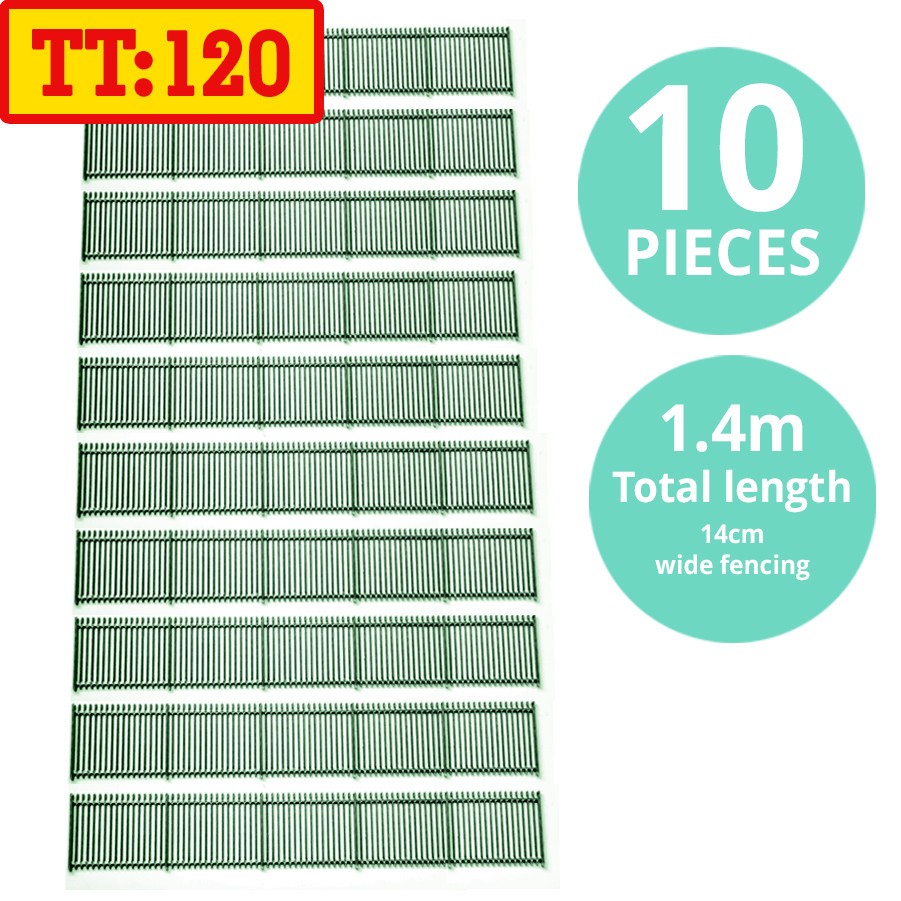 TT:120 Security Railings Fencing for model railways 10 pack Green 1/120