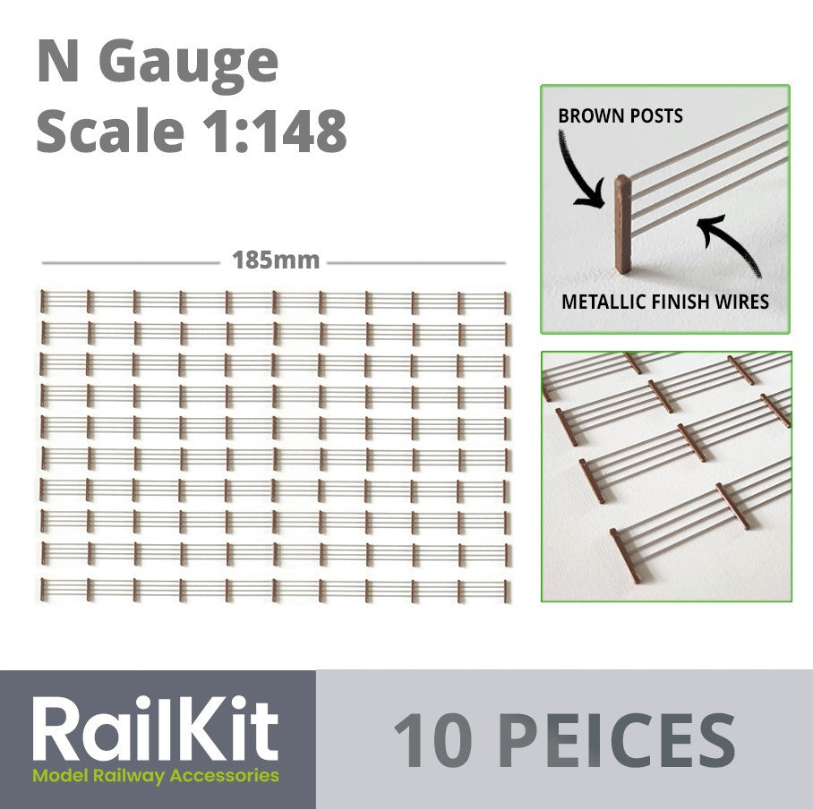 N Gauge Model Fencing Wire and Post, Ready to Fit Railings Fences x 10 new 1/148