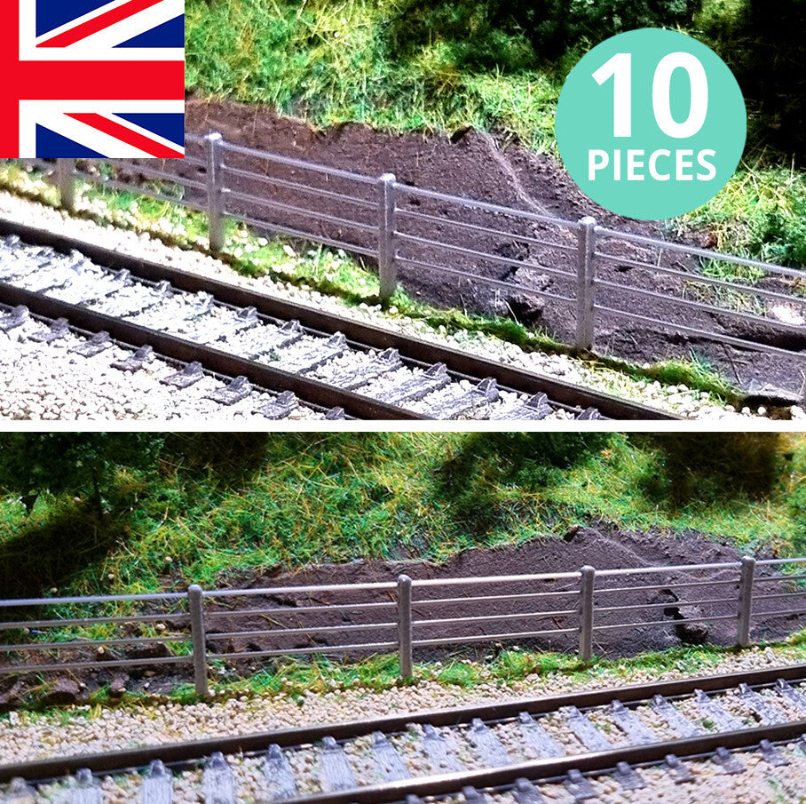 Wire and post style fencing railings in metal/concrete style  x10  OO Gauge  1:76