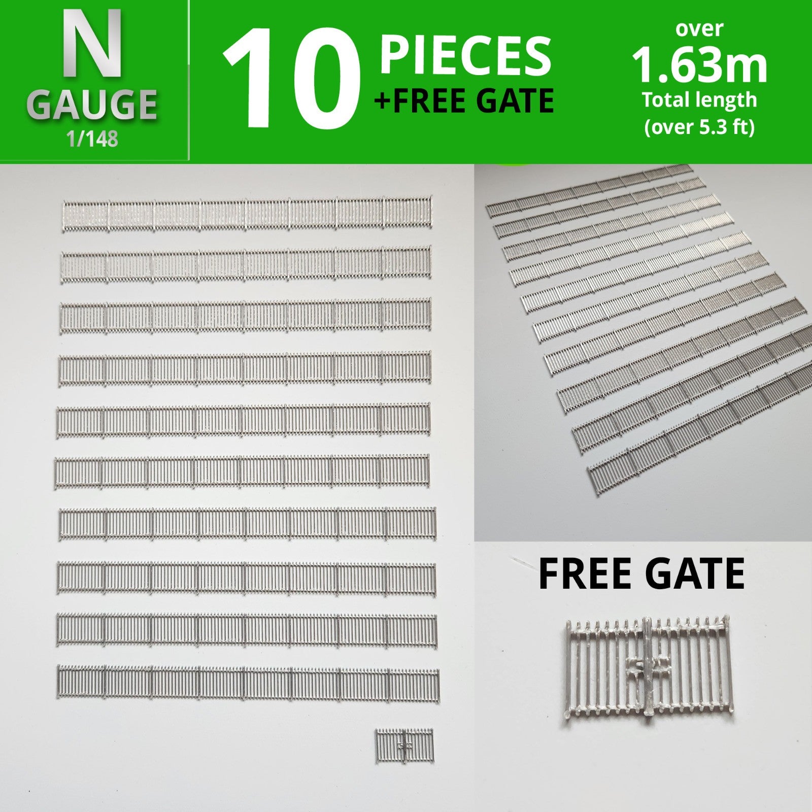 N Gauge security fence steel style x10 Model Railway Railings 1/148 train