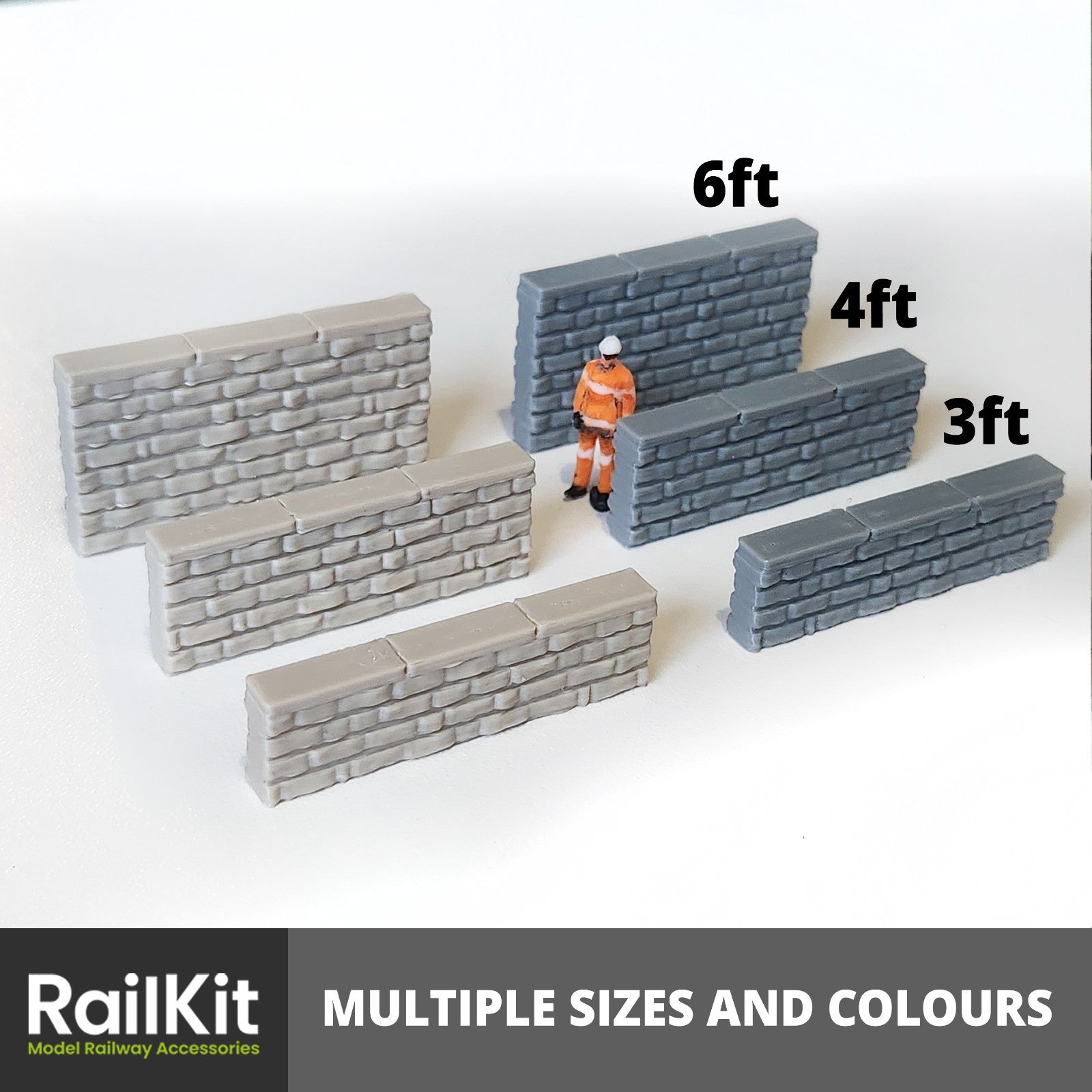 Stone Walling, 3 sizes, 2 colours OO Gauge 1/76 Scale