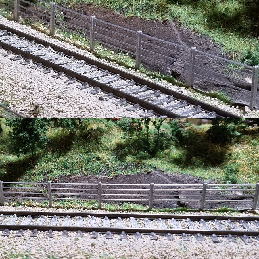 N Gauge wire style fencing 12 pack model railway fence, railing, posts, lineside
