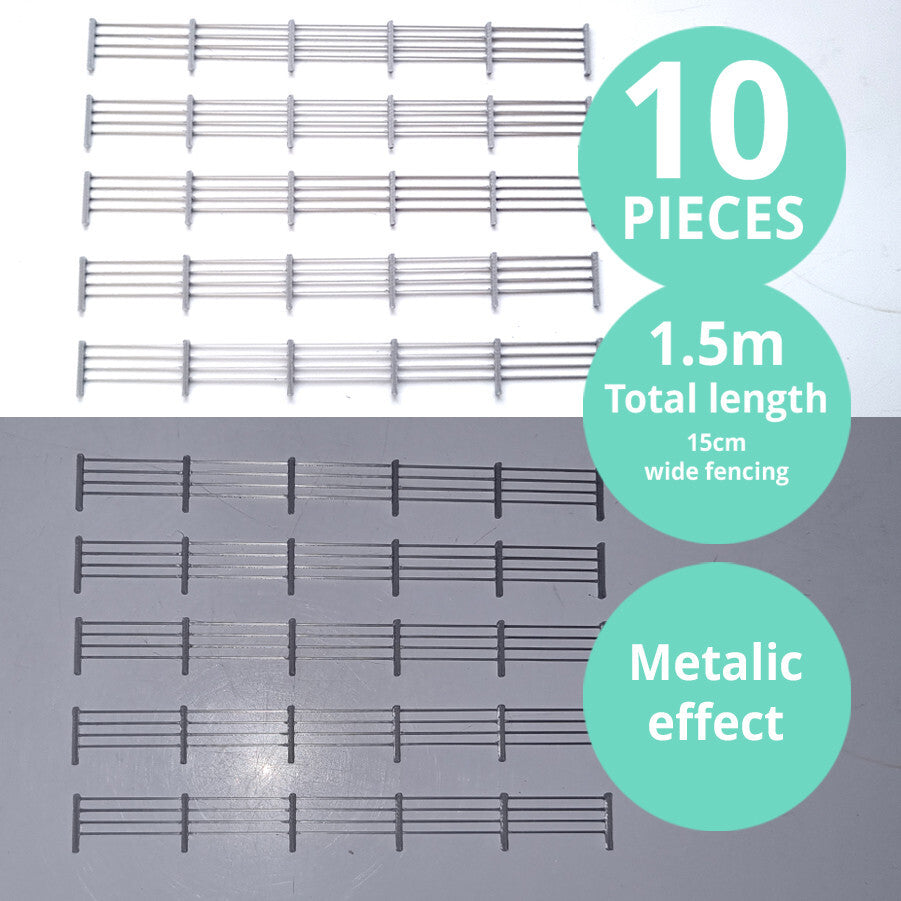 Wire and post style fencing railings in metal/concrete style  x10  OO Gauge  1:76