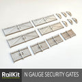N Gauge Security Gates Accessory Pack Steel Silver & Green Fence Fencing Railing