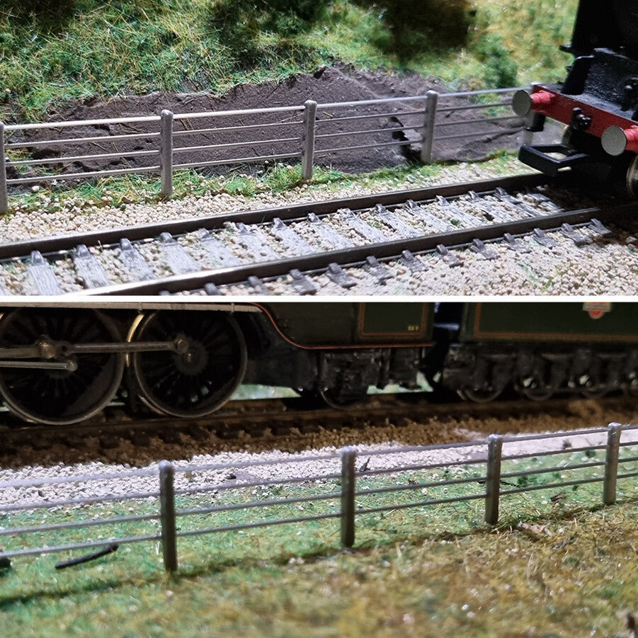 N Gauge wire style fencing 12 pack model railway fence, railing, posts, lineside