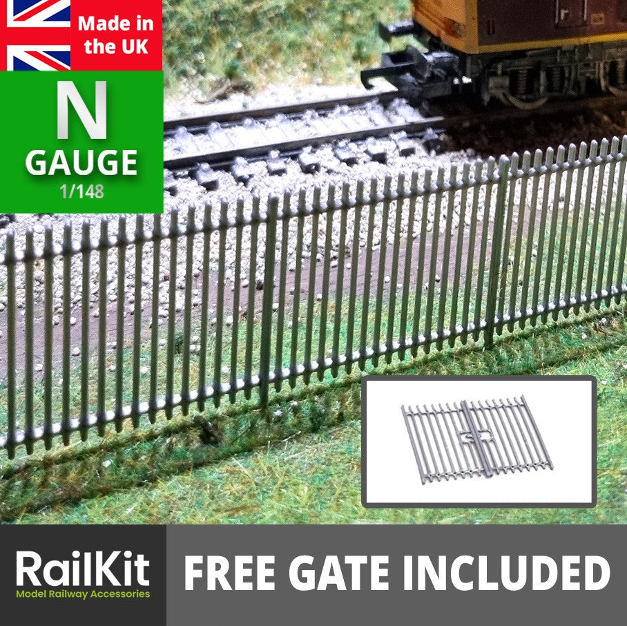 N Gauge security fence steel style x10 Model Railway Railings 1/148 train
