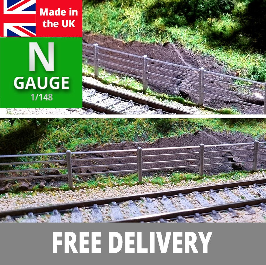 N Gauge wire style fencing 12 pack model railway fence, railing, posts, lineside
