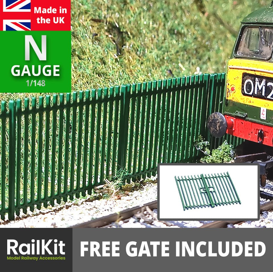 N Gauge Railkit Security Railings Fencing for model railways 10 pack Green 1/148