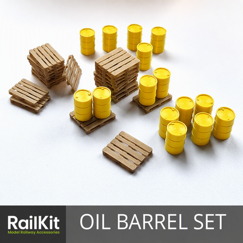 Black Oil Drum Barrels and Pallets Bundle OO Gauge 1/76