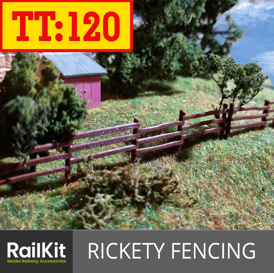 TT:120 Model Fencing Rural Rickety Wood Fences 2 colours TT 1/120 scale railway