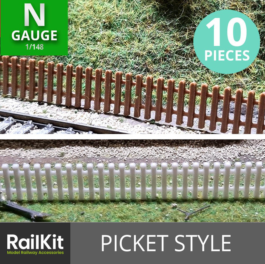 N Gauge Picket Fence x10 multi colours Railway Model fencing lineside 1:148
